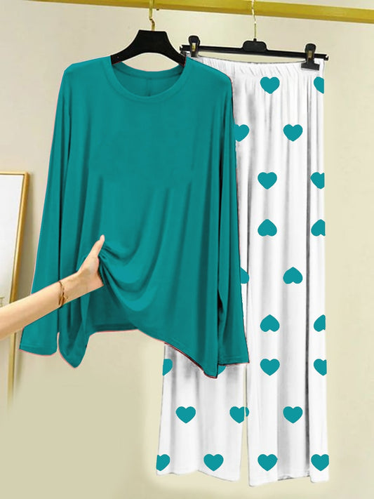 Plain Aqua Shirt With Herat Printed Palazzo