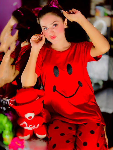 RED SMILE Half Sleeves  ( PJ'S Night Dress ) Dotted Pajama