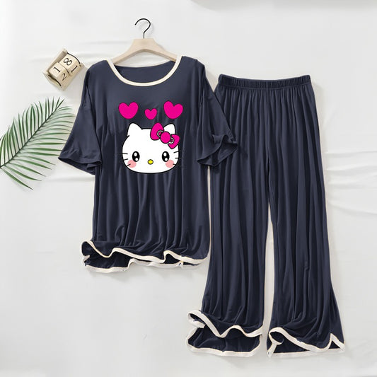 NAVY BLUE with White Border Kitty Printed Flapper Style Dress