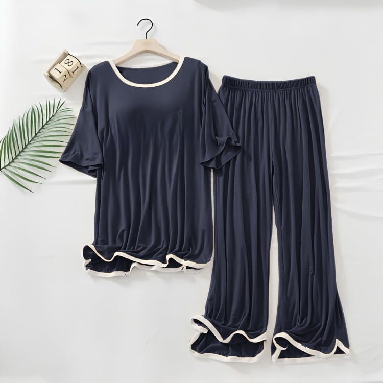 Plain Navy Blue With White Border Top & Palazzo