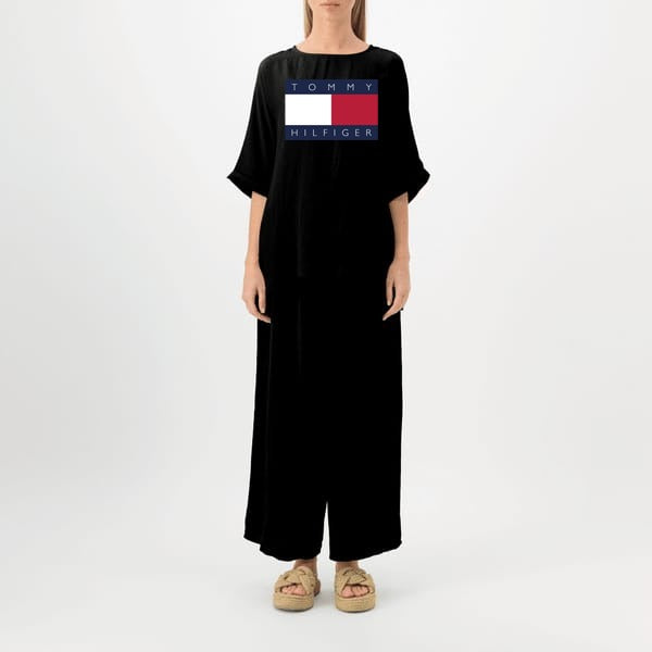 Tommy Logo Printed  Deep Black Top & Palazzo