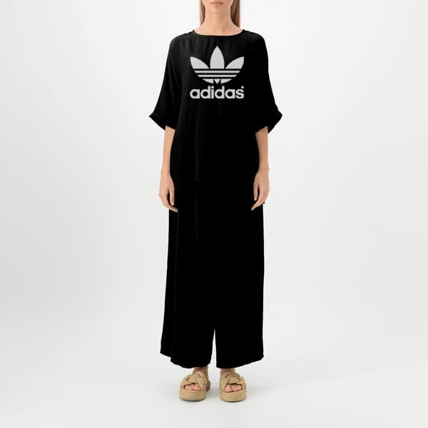 (FLOWER ) ADIDAS Logo Printed  Deep Black Top & Palazzo