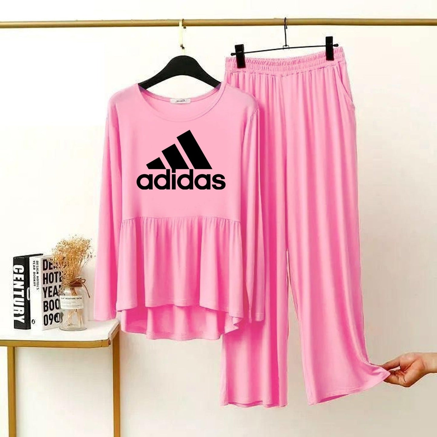 (line ) ADIDAS  Logo Printed Pink Frock Top & Palazzo