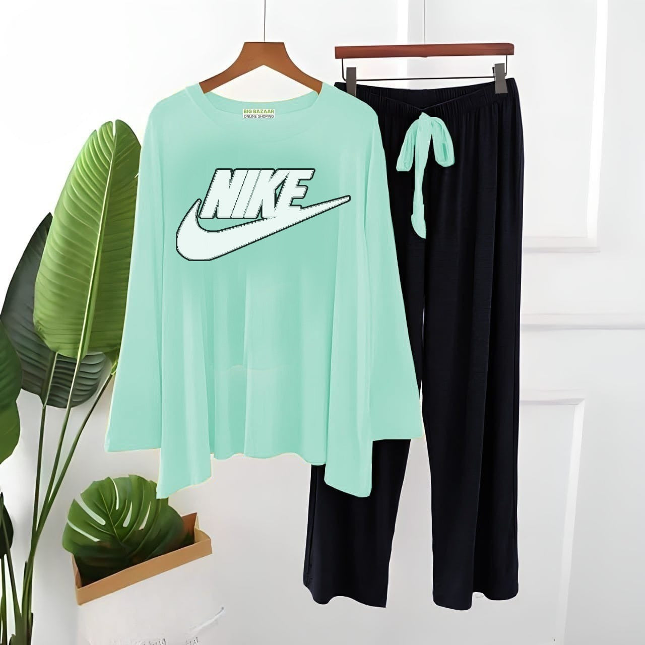 NIKE Logo Printed  Sea Green With Black  Top & Palazzo