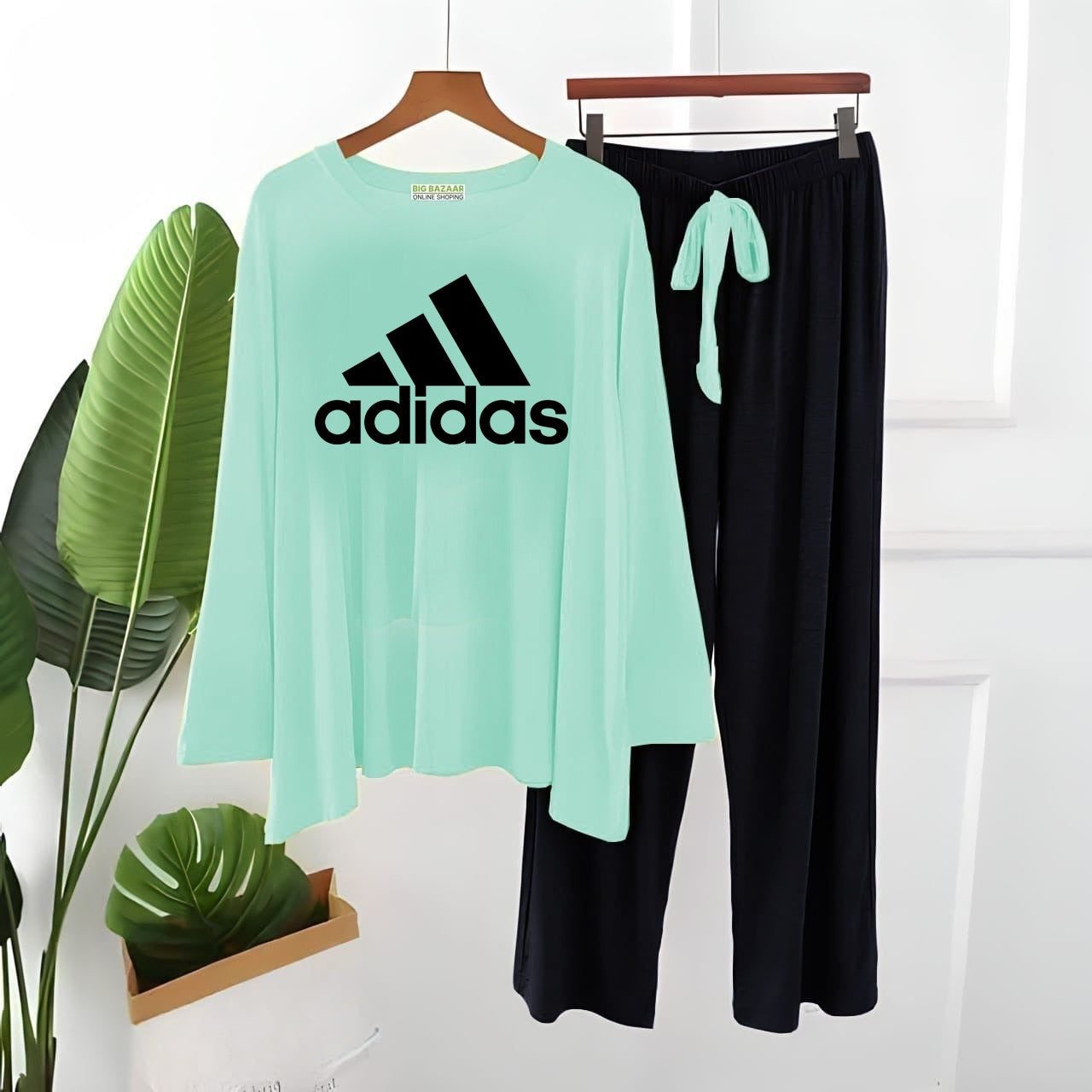 ( line ) ADIDAS  Logo Printed  Sea Green With Black  Top & Palazzo