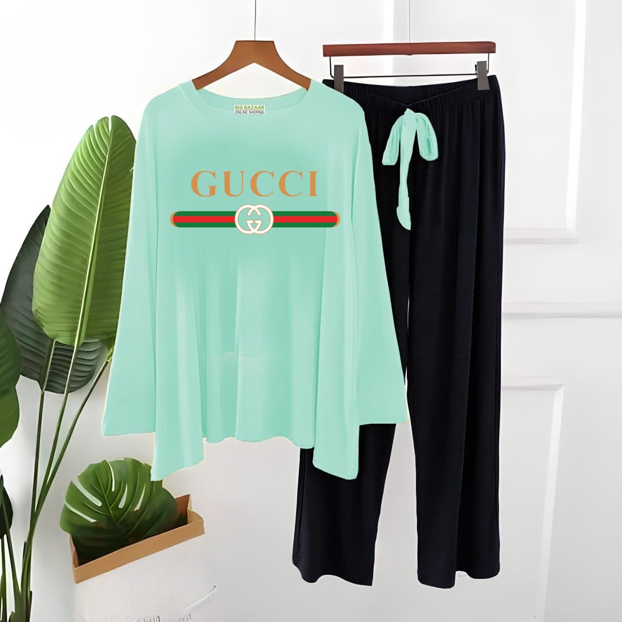 GUCCI Logo Printed  Sea Green With Black  Top & Palazzo