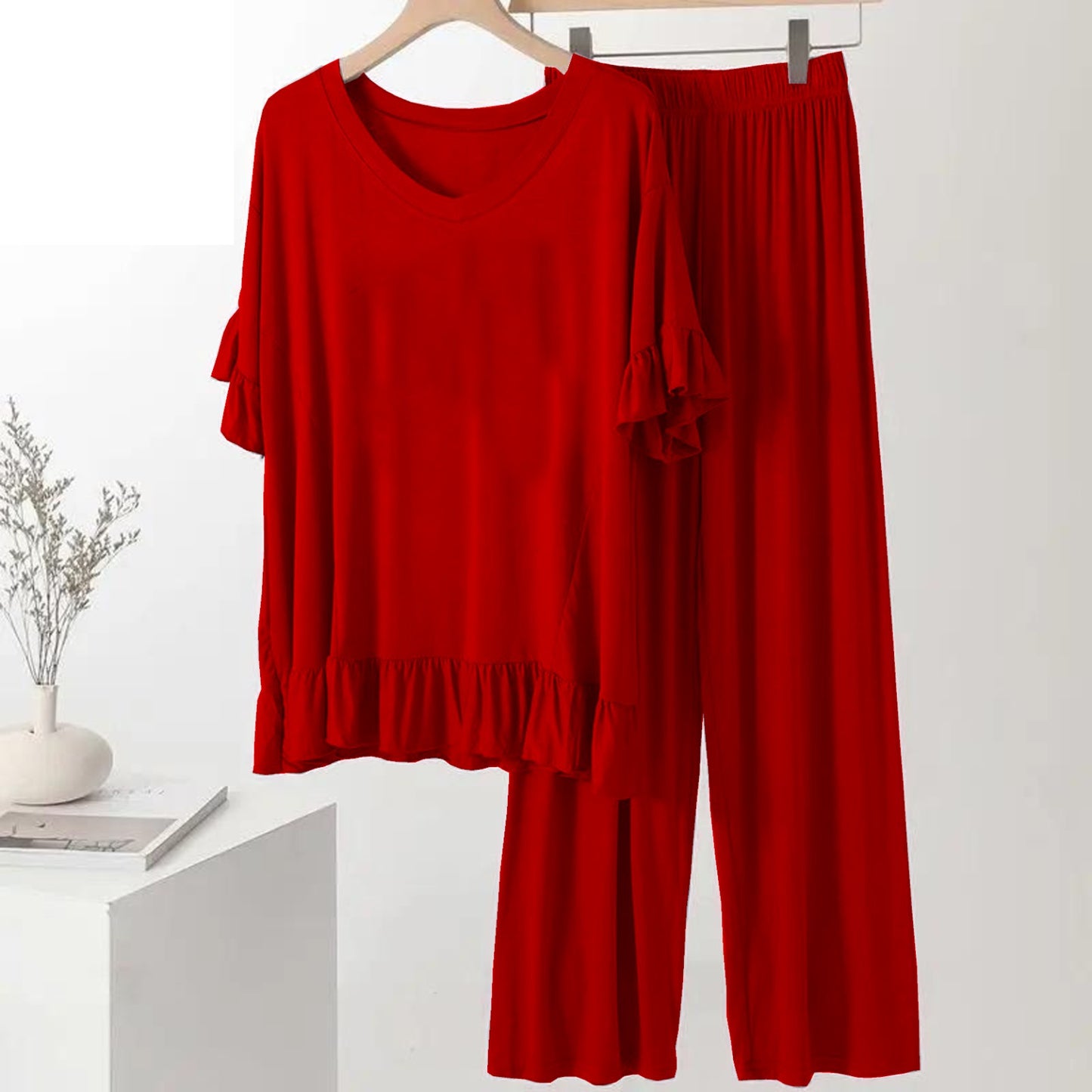 PLAIN Red  Frock  ( Top & Palazzo )