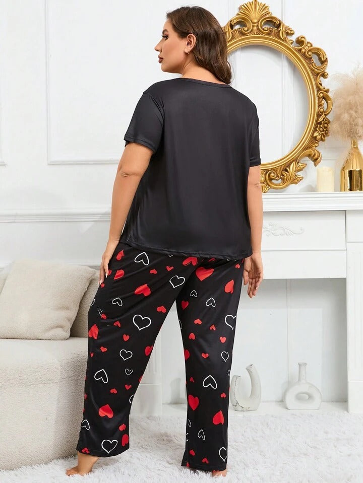 Red & White Hearts on Black Nightwear ( PJ'S Night Dress )