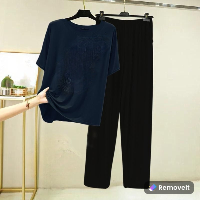 Plain Navy Blue Shirt with Black Trouser Ladies Night Dress