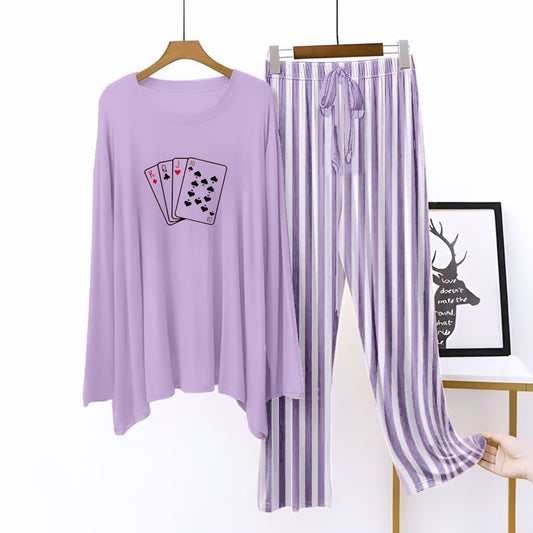 Purple (Playing Card ) Printed Shirt With Lining Trouser