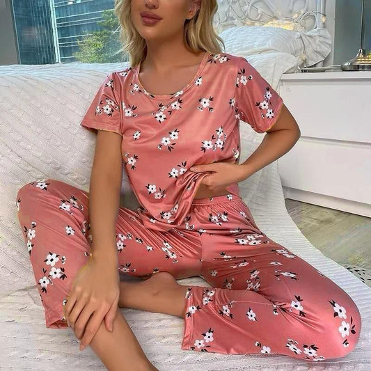 Peach Pink Flowers  Printed   ( PJ'S Night Dress )