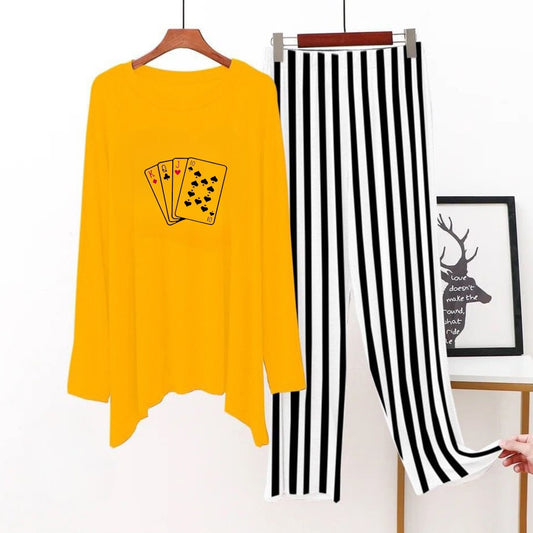 Yellow (Playing Card ) Printed Shirt With Lining Trouser