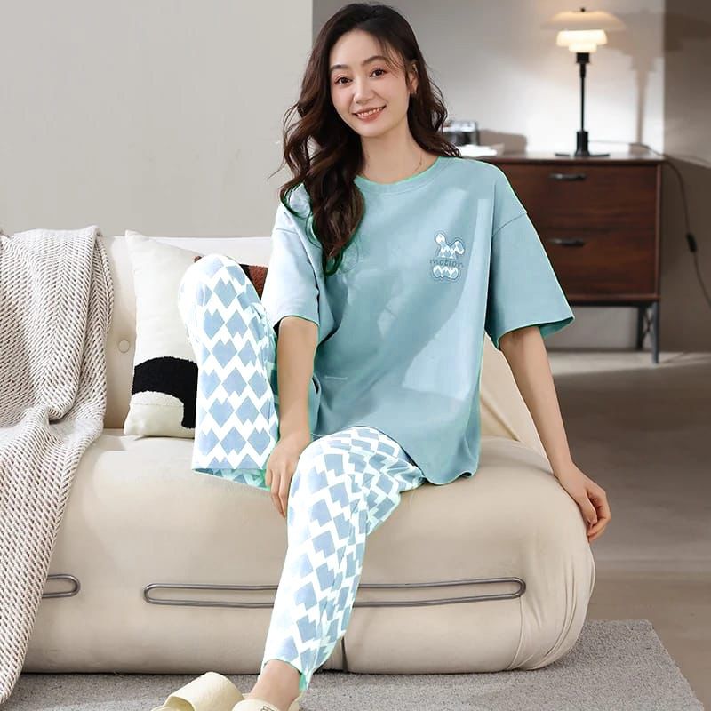 Sky Blue Printed Ladies Night Dress ( PJ'S Night Dress )