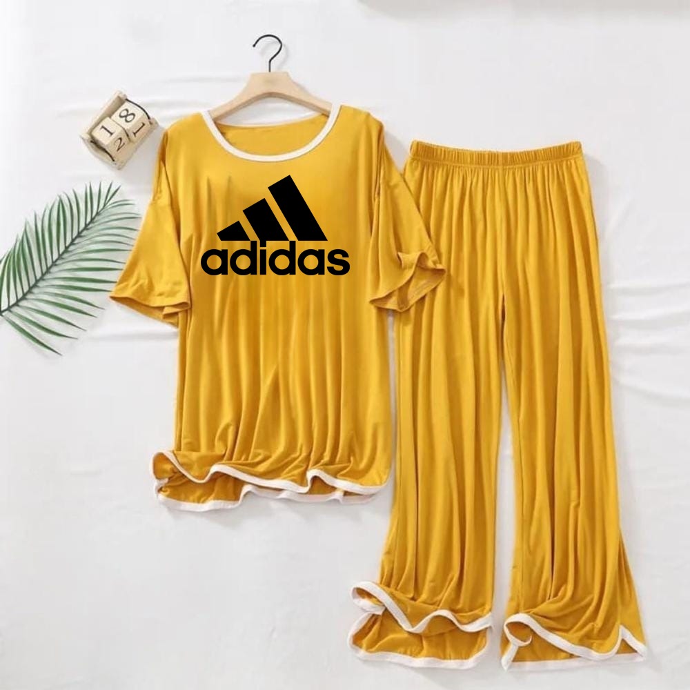 (line )ADIDAS  Logo Printed  Yellow White Border Top & Palazzo