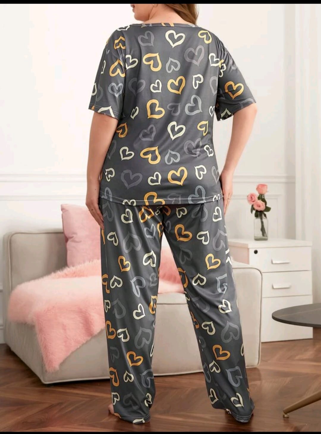 Multi Color Hearts on Gray Nightwear  ( PJ'S Night Dress )