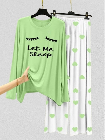 Let Me Sleep Printed Green Shirt With Herat Printed Palazzo