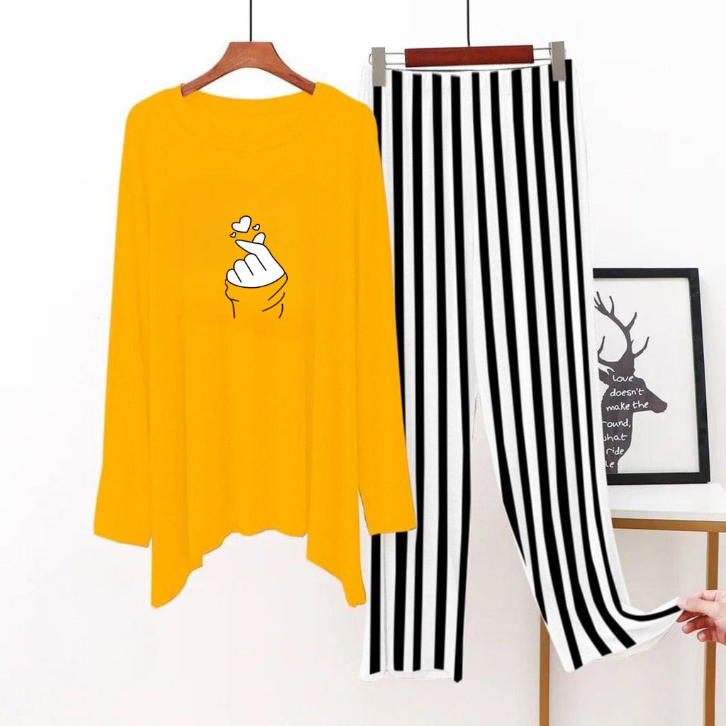 Yellow ( Finger Love) Printed Shirt With Lining Trouser