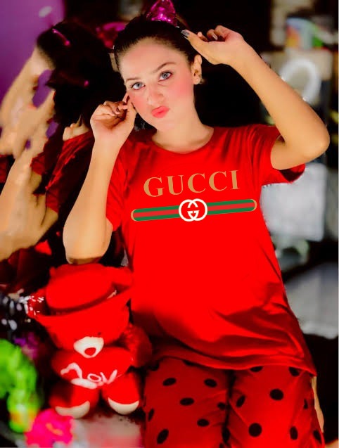 GUCCI Logo Printed Red Shirt with dotted Pajama Half sleeve