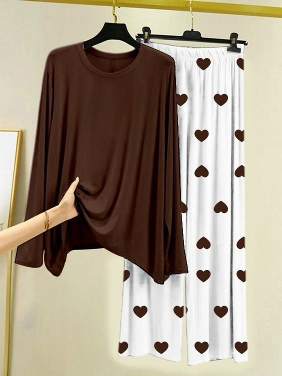 Plain Brown Shirt With Herat Printed Palazzo