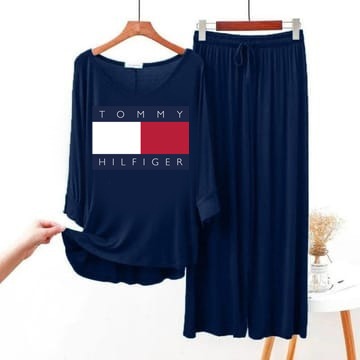 TOMMY Logo Printed  NAVY BLUE FULL SLEEVE Top & Palazzo