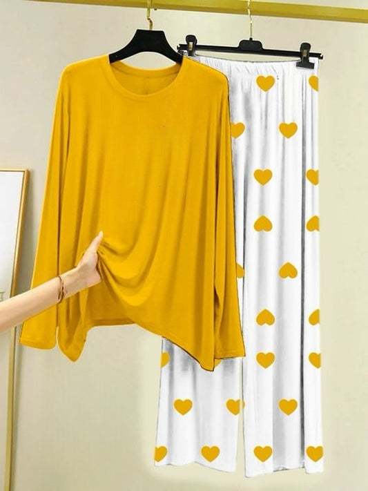 Plain Yellow Shirt With Herat Printed Palazzo