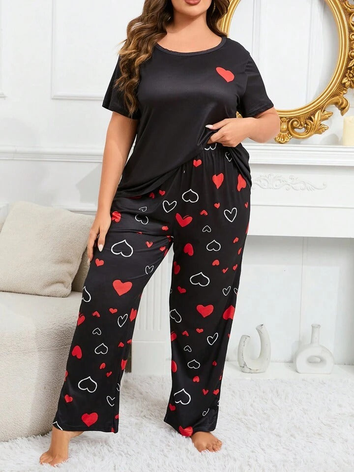 Red & White Hearts on Black Nightwear ( PJ'S Night Dress )