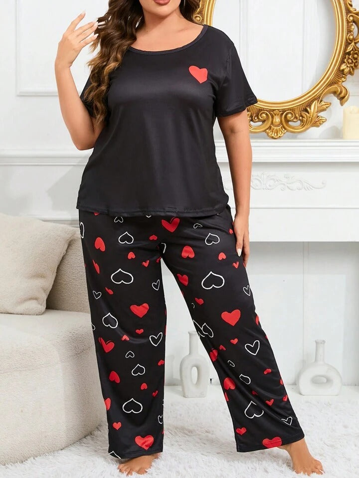 Red & White Hearts on Black Nightwear ( PJ'S Night Dress )