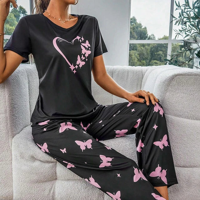 Black Love Butterfly Nightwear ( PJ'S Night Dress )