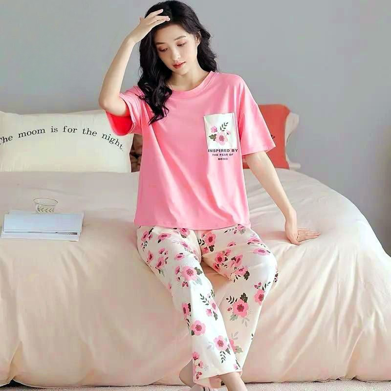 Pink Flowers print   ( PJ'S Night Dress )