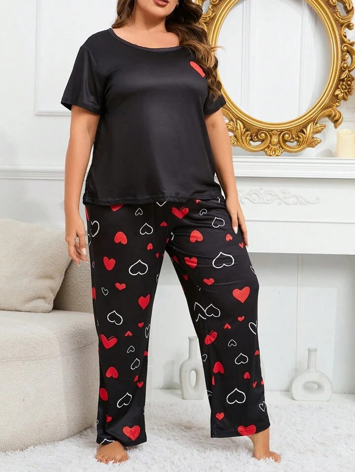 Red & White Hearts on Black Nightwear ( PJ'S Night Dress )