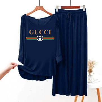 GUCCI Logo Printed  NAVY BLUE FULL SLEEVE Top & Palazzo