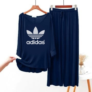 (Flower)ADIDAS  Logo Printed  NAVY BLUE FULL SLEEVE Top & Palazzo