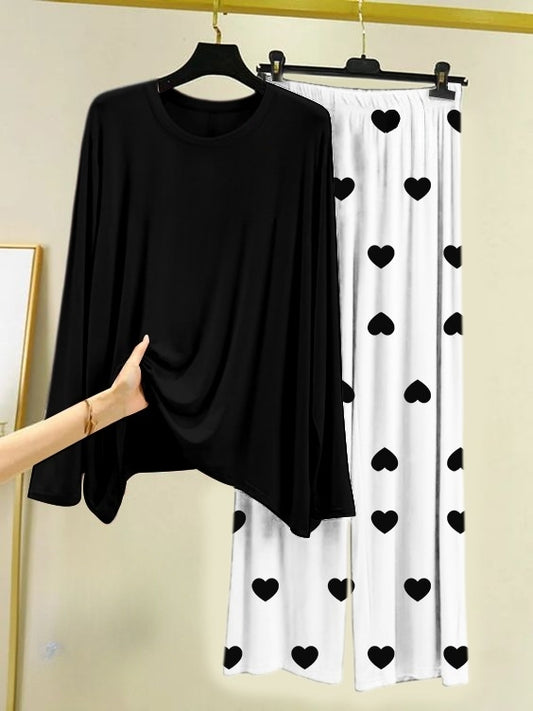 Plain Black Shirt With Herat Printed Palazzo