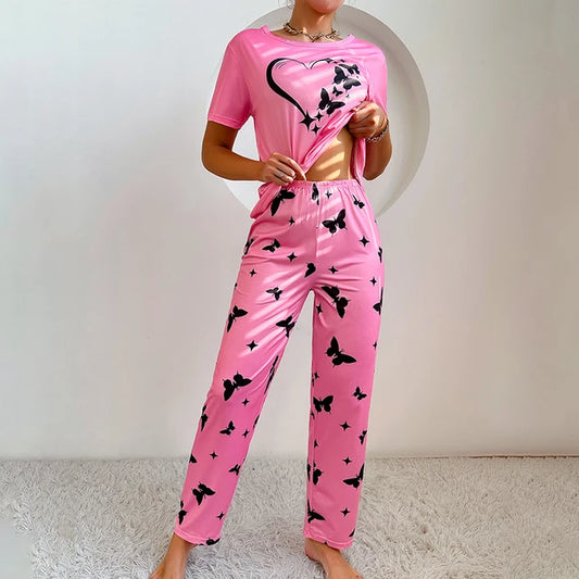 Pink Love Butterfly Nightwear ( PJ'S Night Dress )