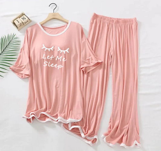 Peach Pink let me Sleep Half Sleeves Plazzo PJ Set