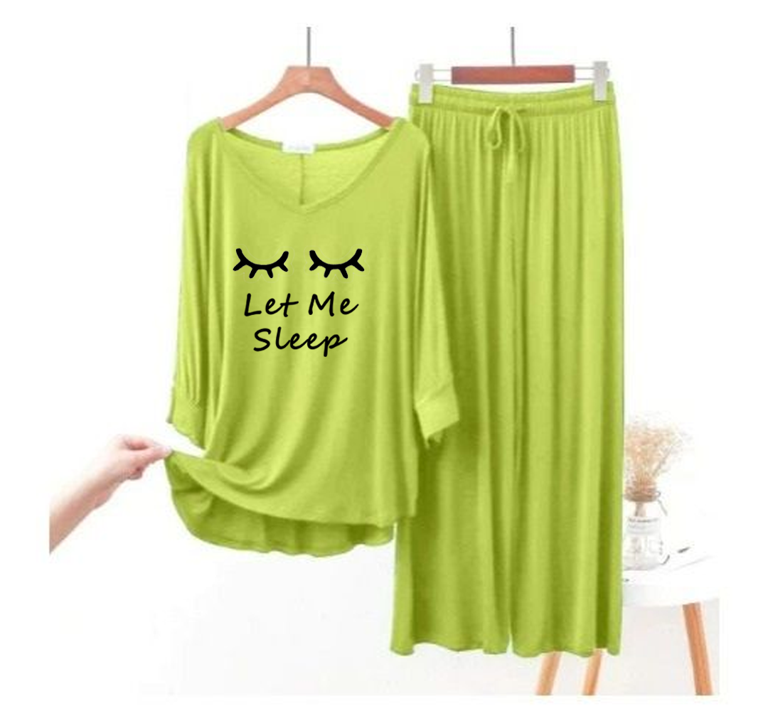 Lemon Green let me Sleep V-Neck Women Night Suit PJ Set