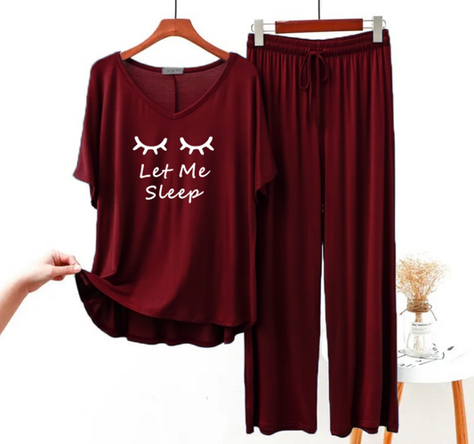 Maroon let me sleep V-Neck Women  ( Shirt & Palazzo )