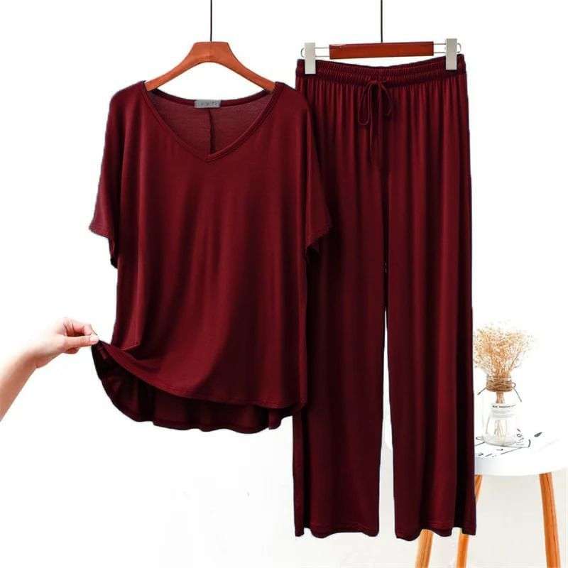 Plain Maroon V Neck Half Sleeves Shirt With Plazzo Trouser