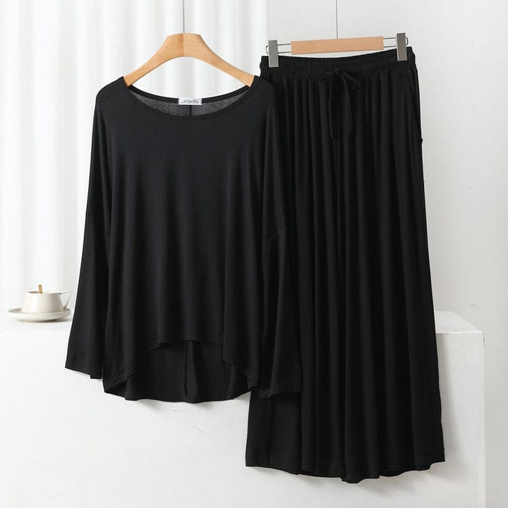 Plain DEEP Black V Neck with Palazzo