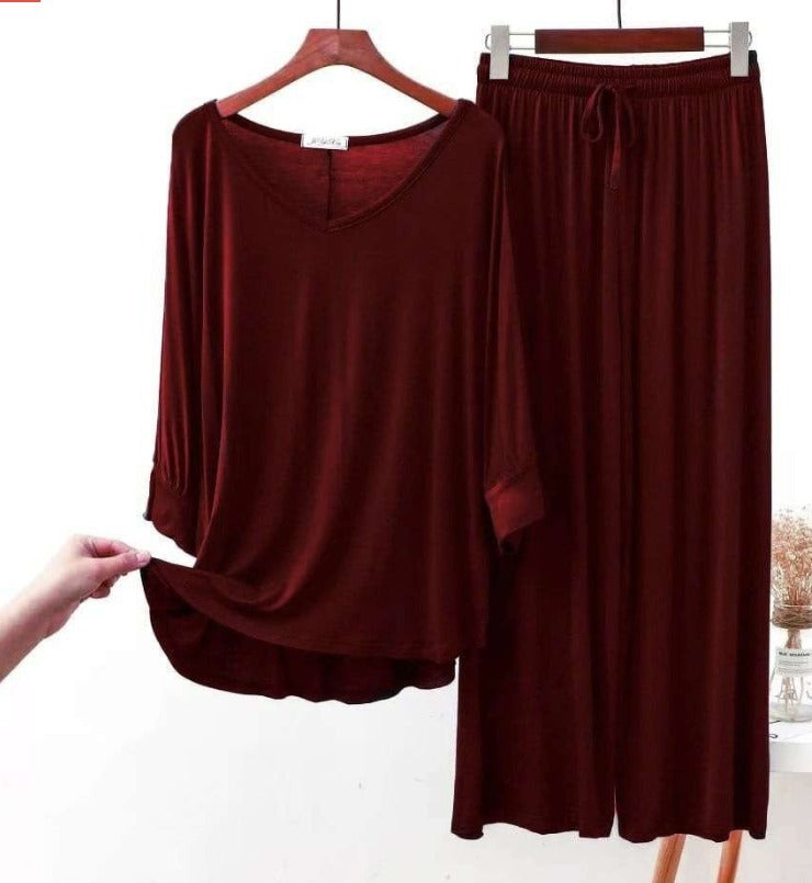 Plain Maroon   Palazzo Style Pajama Full Sleeves